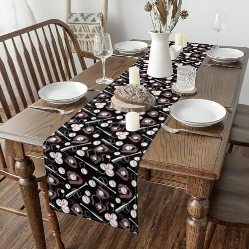 Feelyou Kids Baseball Table Runner, 13"x 71" Sports Theme Table Runners for Table Dresser Runner Cartoon Ball Game for Dinning Kitchen Party Holidays Home Decoration - size: 13" x 48"