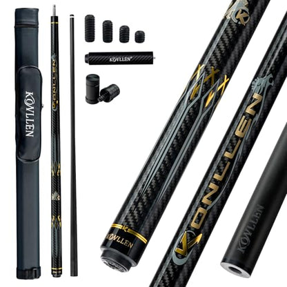 KONLLEN Carbon Fiber Pool Cue Stick 58-inch Professional Pool Sticks for Adults Full Carbon Technology Low Deflection Pool Cue Billiard Cues with 12.5mm Tip (Easy to Control, Pro Taper, Ultra-Smooth) - color: 008 gold