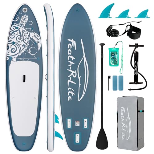 FEATH-R-LITE Inflatable Paddle Board Stand Up Paddleboards for Adults SUP with Premium Accessories Pump, Adjustable Paddle, Leash, Three Fins, Backpack - style: Gray