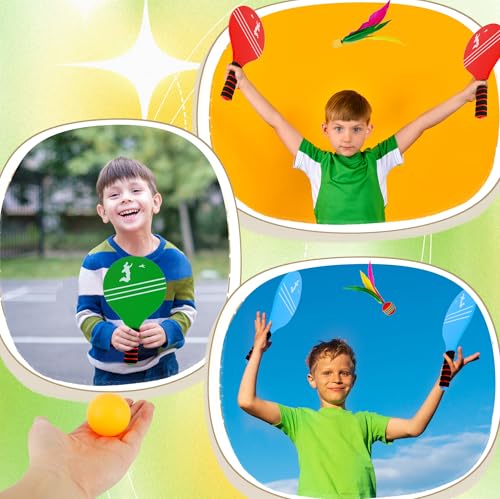 3 Set Beach Paddle Ball Sets Including 6 Paddles 15 Fast Birdies 4 Slow Birdies 6 Ping Pong Balls 3 Drawstring Bags Outdoor Sports Game for Kids Teens Adults Beach Backyard Park Lawn Party Supplies