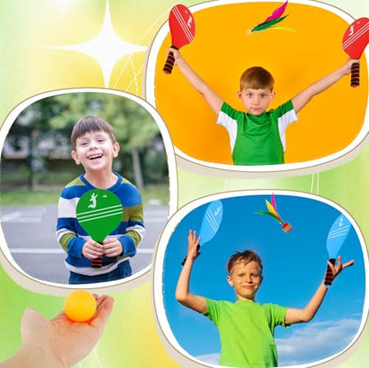 3 Set Beach Paddle Ball Sets Including 6 Paddles 15 Fast Birdies 4 Slow Birdies 6 Ping Pong Balls 3 Drawstring Bags Outdoor Sports Game for Kids Teens Adults Beach Backyard Park Lawn Party Supplies