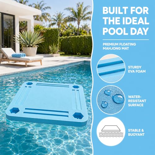 TheClouds Floating Mahjong Table for Pool, 31.5" x 31.5" Waterproof Mahjong Table, Floating Mahjong Board & Game Tray forHot Tub, Outdoor Party, Card Games, Poker & Scrabble,Blue - color: Blue