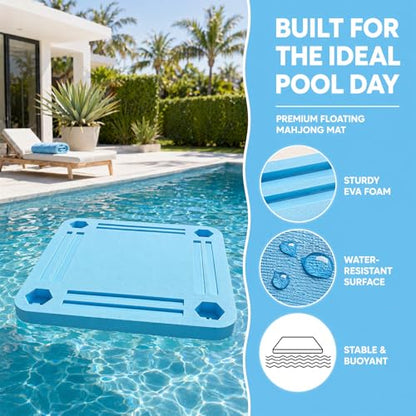 TheClouds Floating Mahjong Table for Pool, 31.5" x 31.5" Waterproof Mahjong Table, Floating Mahjong Board & Game Tray forHot Tub, Outdoor Party, Card Games, Poker & Scrabble,Blue - color: Blue