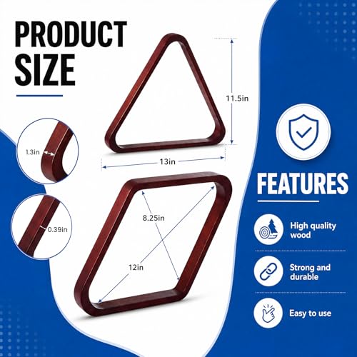 23 PCS Pool Table Brush Set Accessories, Wooden Billiard Triangle & Diamond Rack for 2-1/4" Pool Balls, Professional Billiard Accessories Kit with Cue Chalk for Beginners and Professional Players
