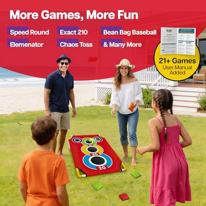 Cornhole Board with 21+ Games, 8 Bean Bags - Arcade Style Corn Hole Games for Adults and Kids, Portable Outdoor Yard Games for Kids & Family, Beach, Camping and Parties, 24x36