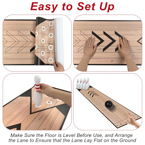 Mini Bowling Set, Indoor & Outdoor Home Bowling Set, Bowling Alley Set with Lane, Bowling Pins & Ball Set