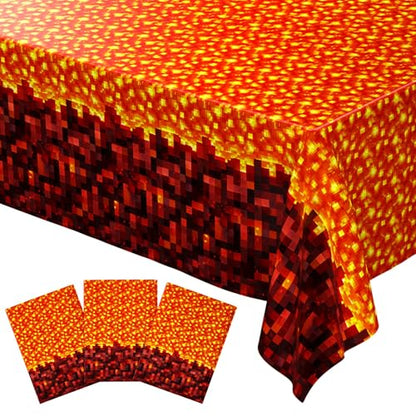 Blue Orchards Pixel Lava Tablecover (Pack of 3) 108" x 54" – Immersive Lava Themed Gaming Tablecloth, Accent and Backdrop, Gift Wrap, Lava Block Style Party Table Cover, Lava Rock Inspired - color: Pixel Lava (Pack of 3)