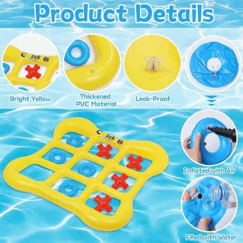 Pool Games Set Giant Inflatable Tic-Tac-Toe Board with 10 Balls 2-10 Players 4.6 Ft Foldable Floating Water Toys Outdoor Play Pool Toys for Summer Swimming Pools Family Reunion Games Party