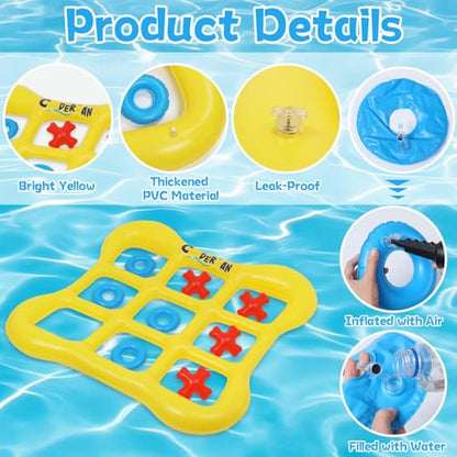 Pool Games Set Giant Inflatable Tic-Tac-Toe Board with 10 Balls 2-10 Players 4.6 Ft Foldable Floating Water Toys Outdoor Play Pool Toys for Summer Swimming Pools Family Reunion Games Party