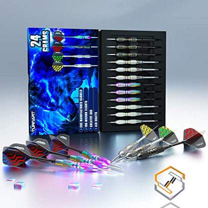Turnart Darts Metal Tip Set - Steel Tip Darts Darts Set Professional Metal Darts 12 pcs 22/24 Grams Pro Dart Set with Stylish Case Aluminum Shafts Extra 9 Flights - color: Purple