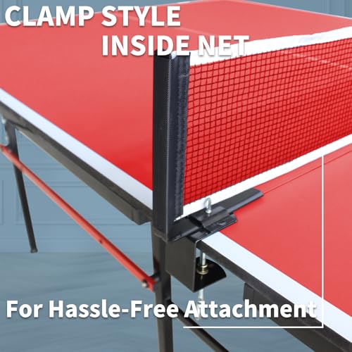 8ft Foldable Ping Pong Table Set, Mid-Size Portable Table Tennis Table with Net, Paddles & Balls, Indoor Outdoor Game Table for Home, Office, and Playroom,Red