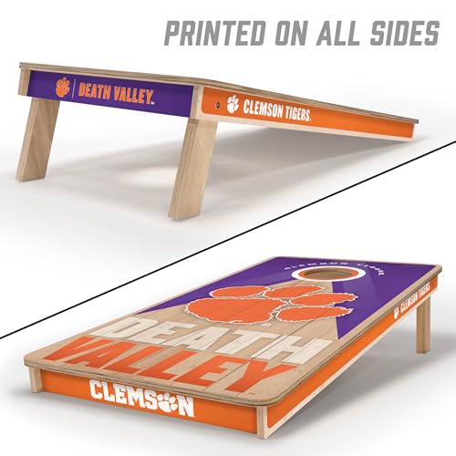 YouTheFan NCAA 2' x 4' Slogan Series Professional Wood Cornhole Game with Logo Bags - color: Clemson Tigers