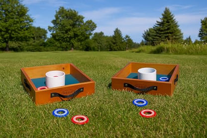 Washer Toss Game Outdoor Games Giant Yard & Lawn Games | Set of 2 Solid Wood Targets and 2.5-inch Washers Toss Rings| Bulls-Eye Pitching Board| Backyard Beach Camping Party