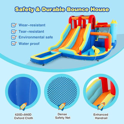JOYLDIAS Inflatable Water Slide Park, Giant Bounce House with 450W Blower, Climbing Wall, Dual Basketball Hoops & Ring Toss Games - Outdoor Backyard Jumper for Kids Ages 3+ - color: 9 in 1