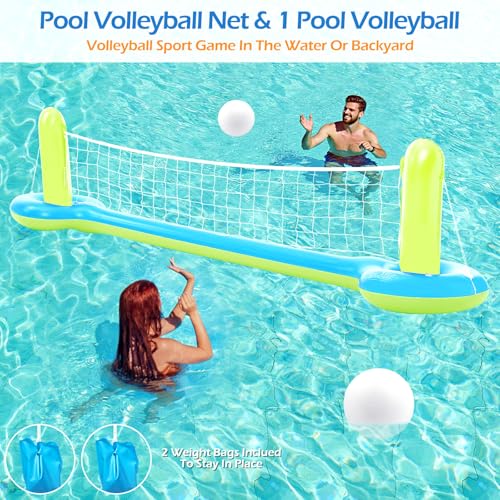 Jasonwell Pool Toys Games Set - 3 in 1 Pool Volleyball Net Basketball Hoop Ring Toss Game Inflatable Floats Water Floating Volleyball Swimming Pools Games Party Gift for Kids Adults (Blue&Yellow, XL) - color: Blue&yellow, size: X-Large