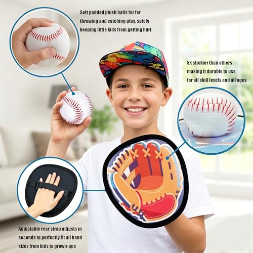 Toss and Catch Game Set, Easy to Catch Sticky Balls & Starter Baseball Glove, Outdoor Suction Catch Ball Set for Family Backyard Beach Yard Play, Hand-Eye Coordination Sports Toys for Kids Ages 3+