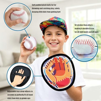 Toss and Catch Game Set, Easy to Catch Sticky Balls & Starter Baseball Glove, Outdoor Suction Catch Ball Set for Family Backyard Beach Yard Play, Hand-Eye Coordination Sports Toys for Kids Ages 3+