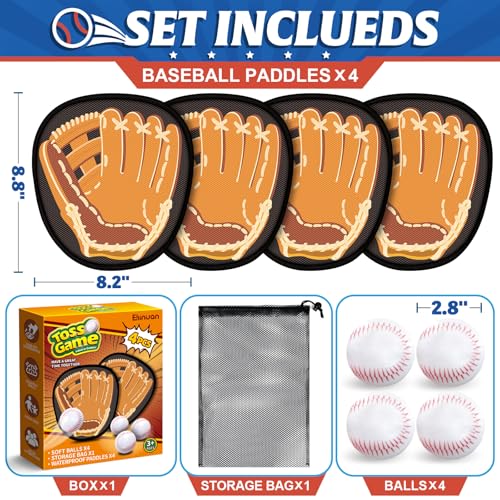 Ellinjan 4 Pack Catch Ball Game Set, Outdoor Games for Kids Ages 4-8-12, Kid Baseball Training Glove, Summer Outdoor Toys Pool Beach Backyard Lawn Games for Toddlers Kids Family, Fun Ideal Gifts