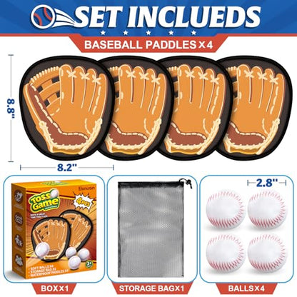 Ellinjan 4 Pack Catch Ball Game Set, Outdoor Games for Kids Ages 4-8-12, Kid Baseball Training Glove, Summer Outdoor Toys Pool Beach Backyard Lawn Games for Toddlers Kids Family, Fun Ideal Gifts