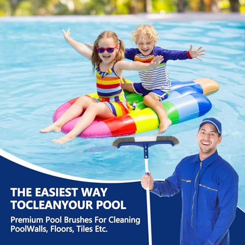 Banax Pool Brush Head, 17.5" Swimming Pool Brush for Cleaning Pool Walls, Curved Edge Heavy Duty Head Designed for Cleans Walls, Premium Nylon Brush with EZ Clip - color: Two-in-one Brush
