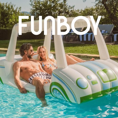 FUNBOY Giant Inflatable Luxury Golf Cart Pool Float, Two Cup Holders, Removable Fringe Shade, Float for Summer Pool Party and Entertainment - color: White