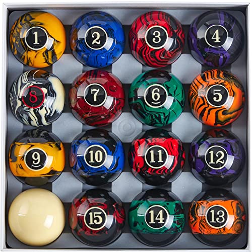 Billmart Premium Billiard Balls Pool Table Accessories 2-1/4" Regulation Size 16 Pool Balls Billiard Set | Premium - color: Marble Black