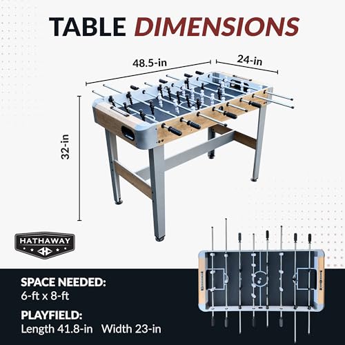 Hathaway Amherst Foosball Table Adult Size - 48-in Foosball Table for Adults & Kids with 2 Foosball Balls & ABS Molded Players - Complete Soccer Table Game Set for Family Game Rooms & More - Light Oak