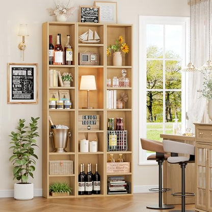 FOTOSOK 8-Tier Media Tower Rack, 11.6 X 9.3 X 71 Inches CD DVD Slim Storage Cabinet with Adjustable Shelves, Tall Narrow Bookcase Display Bookshelf for Home Office, Natural - color: Natural