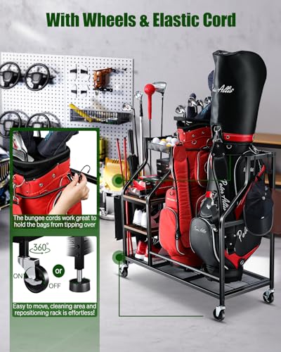 FHXZH Golf Bags Storage Garage Organizer- Golf Bag Stand for Golf Bags, Clubs, Balls, Golf Equipment Accessories, Golf Bag Storage Rack with Wheels for Garage, Club, Basement - style: 2 Golf Bag Organizer