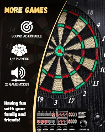Electronic Dart Board, Decorative Dart Board Cabinet Set for Adults [12*Bronze Soft Tip Darts] [Cricket Game Mode]- Wooden Electric Dartboard Cabinet - style: EAGLE