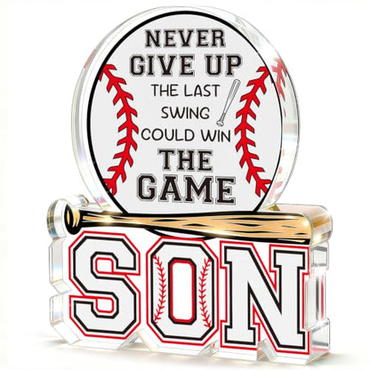 Baseball Gifts for Son from Mom Dad, Fathers Day Birthday Graduation New Job Gifts for Him Teen Boys Adults Son in Law Bonus Step, Acrylic Baseball Desk Plaque Sign to My Best Son Birthday Present