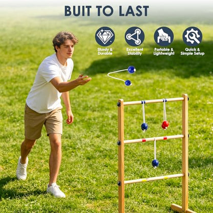 Ladder Ball Set with 2 Ladders 6 Bolas and Scoreboard Lawn Game Ladder Toss Outdoor Ladder Toss Game Set Wood Ladder Ball Set