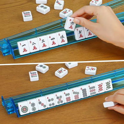 American Mahjong Tile Set,166 White Tiles Mahjong Set,4 Colors Mahjong Racks,Travel Mahjong Set with Red Carrying Bag - style: Red Bag
