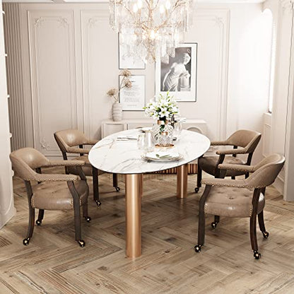 Set of 4 Dining Chair with Casters, Accent Captains Chairs with Wheels & Arms,Wheeled Roller Wood Chairs for Kitchen & Game Poker Table,Espresso&Light Wheat 318LT(NO Table!) - color: Espresso&light Wheat