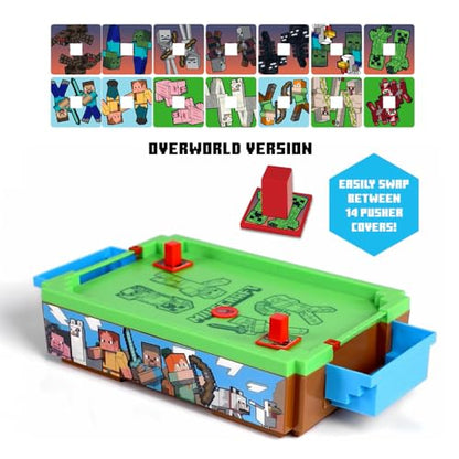 Minecraft: Mini Arcade Air Hockey - Overworld - 14" Motorized Tabletop Game, Iconic Sounds, Customizable Pushers, Licensed, Adults- Kids 3+, 2 Players