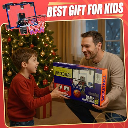 HopeRock Indoor Mini Basketball Hoop for Kids, Basketball Hoops Over The Door with LED Lighting, Mini Hoop with Scoreboard & 3 Balls, Basketball Toys Gifts for 5 6 7 8 9 10 11 12 Year Old Boys Girls