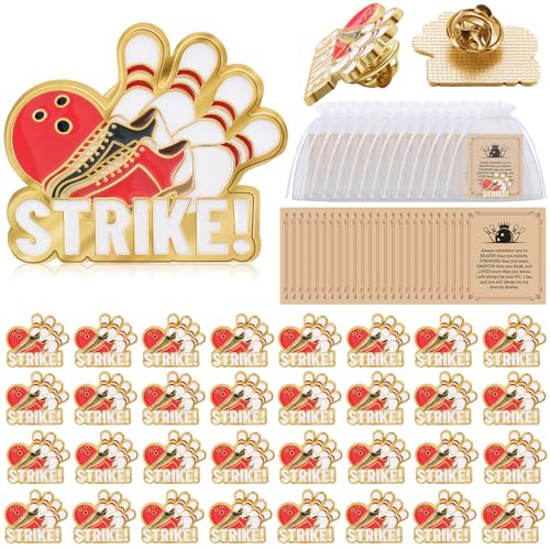Misdary Bowling Lapel Pins Gifts Include Bowling Pins Cards Organza Bags for Player Sports Lover Birthday Party Favors Game Awards for Backpack Purse Bag Jackets Backpacks Souvenirs Charms