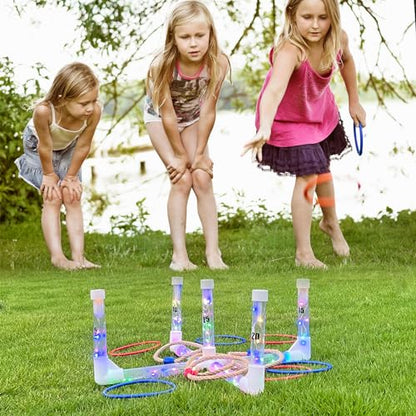 MOLACHI Ring Toss Outdoor Games for Adults and Kids, Glow in the Dark Games as Yard Games for Kids, Glow in the Dark Ring Toss Games with LED Lights, Outdoor Glow Ring Toss for Kid & Adult