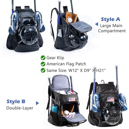| Baseball Bag Softball Bat Bag, Double-layer Baseball Backpack Adult with Gear Klip To Hold Baseball Glove, Baseball Essential Gear, Youth Baseball Bag for Boys, Girls, Baseball Accessories - color: Black