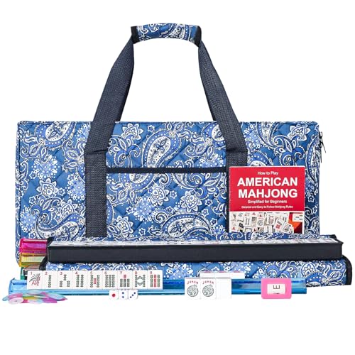 ZGME American Mahjong Set,166 Premium White Tiles with Soft Bag and Accessories,4 All-in-One Mahjong Racks with Pushers,Complete Western Mah Jongg,Mah-Jongg,Ma Jong Set - color: Blue