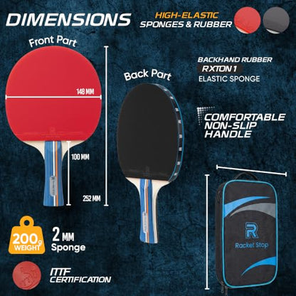 Velocity Table Tennis Paddle Set – 2 Ping Pong Rackets with ITTF-Approved Rubber, Retractable Net System, 3-Star Balls & Carry Case for Indoor & Outdoor Games and Travel Play