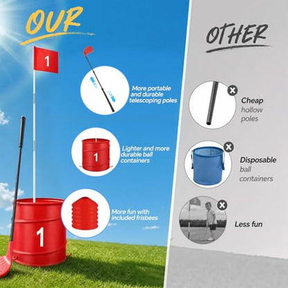 6 Hole Golf Bucket Yard Game, Backyard Golf Set with 2 Adjustable Telescopic Clubs, Portable Outdoor Indoor Golf Chipping Game for Adults Family Beach Camping Party with Carry Bag Scoreboard