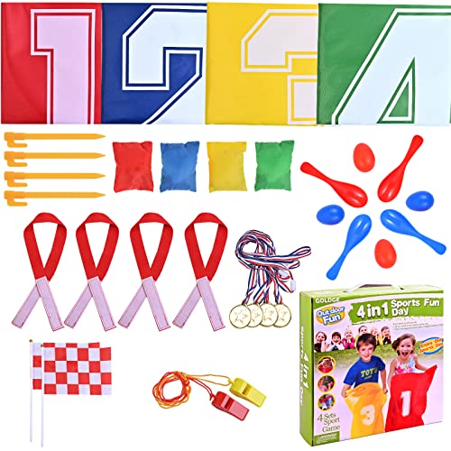 GOLDGE 28 Piece Outdoor Games Kit for Kids, Includes Potato Sack Race Bags, Bean Bag Toss, 3 Legged Race Bands, Egg Spoon Relay, for Easter & Birthday Parties (Potato Sack Race Bags) - size: 26.2 x18.9"