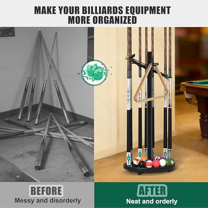 Hikeen Heavy Duty Pool Stick Holder Holds 10 Sticks with Steel Frame,Simple Installation and Storage Organizer Pool Cue Holder,Mental Pool Cue Rack for Game Room, Billiard Club