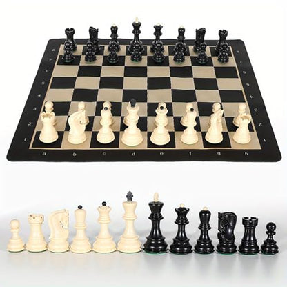 20-Inch Portable Folding Chess Set with Weighted Plastic Pieces, Double Queens & Carrying Bag – Ideal for Adults, Beginners, Camping, and Game Nights