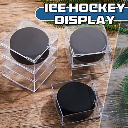 Marsui Hockey Puck Display Case Cube Acrylic Square Hockey Puck Holder Snap Design Plastic Holder for Displaying, Clear, 3.13 x 3.13 x 1.3 Inches