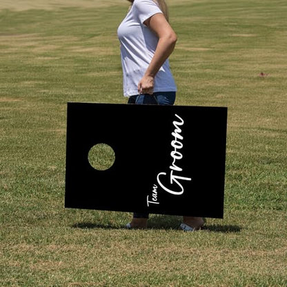 Wedding Cornhole Set Black and White, Team Bride and Team Groom Bag Toss, Wedding Reception Games, 36x24 Inches