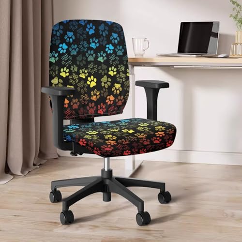 Leopard Print Desk Chair Cover Stretchable 4-Pc Set Office Chair Arm Cushion Washable Office Chair Seat Cover for Gaming and Computer Setup - color: Dog Paw