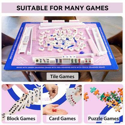 32x32 Non-Slip Noise Reduction Mahjong Mat with Rules for Learning | Pink & Blue Portable Rubber Mahjong Table Cover with Bag for Poker Board Games Cards Tiles & Dominoes - color: Pink & Blue