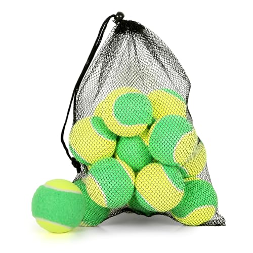 12/18/24/30/40/60 Pack Tennis Balls for Kids 25%-50% Low Compression Stage Tennis Ball for Beginners Youth Kids Training Practicing with Mesh Bag Easy to Transport - color: Y&G-12Pack
